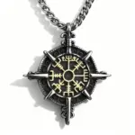 HNSP 316L Acero inoxidable vikingo runa brújula colgante collar para hombres accesorios de joyería 6