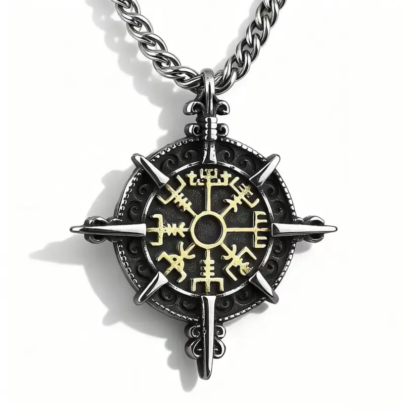 HNSP 316L Acero inoxidable vikingo runa brújula colgante collar para hombres accesorios de joyería 6
