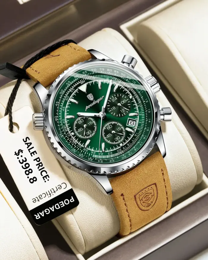 POEDAGAR, Reloj de lujo para hombre, resistente al agua, luminoso, cronógrafo con fecha, Reloj de pulsera deportivo para hombre, relojes de cuarzo de cuero para hombre, Reloj masculino 1