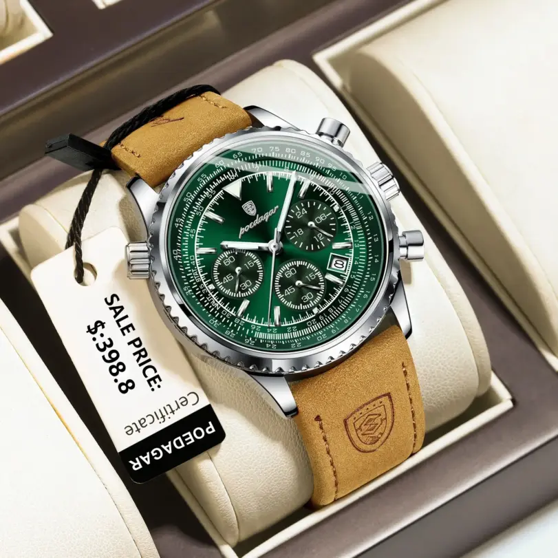 POEDAGAR, Reloj de lujo para hombre, resistente al agua, luminoso, cronógrafo con fecha, Reloj de pulsera deportivo para hombre, relojes de cuarzo de cuero para hombre, Reloj masculino 1