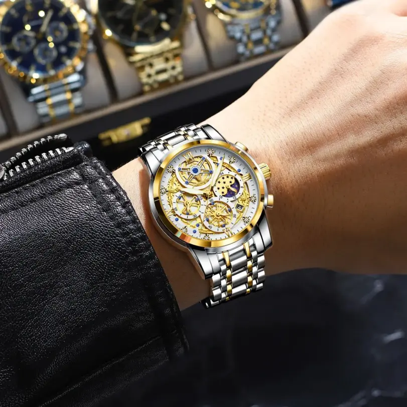 Reloj POEDAGAR de lujo a la moda para hombre, Reloj de pulsera resistente al agua con fecha luminosa para hombre, cronógrafo de acero inoxidable, relojes de cuarzo para hombre 5