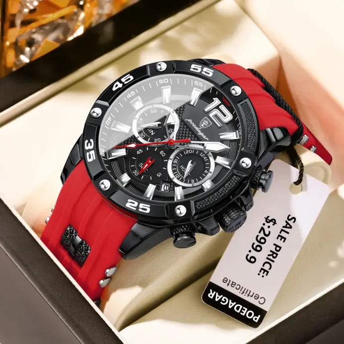 Reloj de pulsera POEDAGAR de lujo para hombre, cronógrafo deportivo, resistente al agua, relojes luminosos con fecha para hombre, Reloj informal de cuarzo de silicona para hombre 2