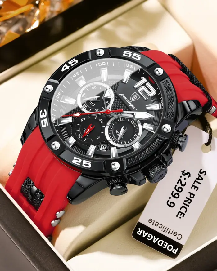 Reloj de pulsera POEDAGAR de lujo para hombre, cronógrafo deportivo, resistente al agua, relojes luminosos con fecha para hombre, Reloj informal de cuarzo de silicona para hombre 2
