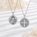 Original Plata de Ley 925 collar con medalla de San Benito Cruz amuleto colgante joyería religiosa regalo para hombre 4