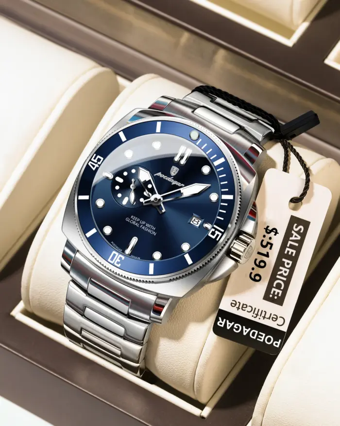 Reloj de pulsera POEDAGAR deportivo de lujo para hombre, Reloj luminoso resistente al agua con fecha para hombre, relojes de cuarzo de acero inoxidable para negocios para hombre 1