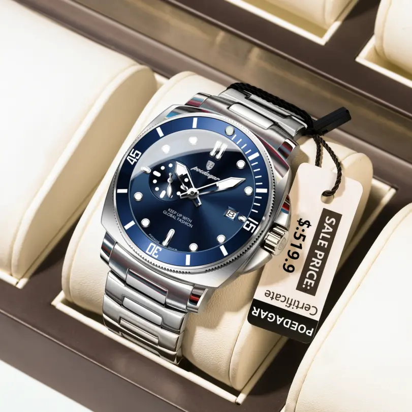 Reloj de pulsera POEDAGAR deportivo de lujo para hombre, Reloj luminoso resistente al agua con fecha para hombre, relojes de cuarzo de acero inoxidable para negocios para hombre 1
