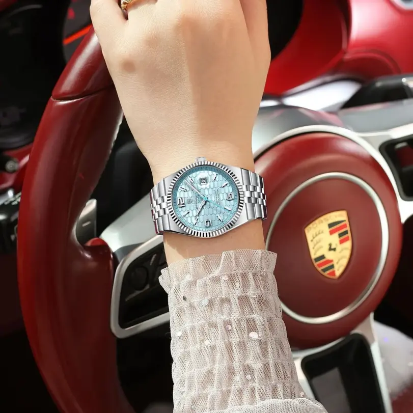 POEDAGAR, relojes elegantes para mujer, Reloj de lujo de alta calidad para mujer, Reloj de pulsera luminoso resistente al agua con fecha para mujer, Reloj de pulsera de cuarzo + caja 4