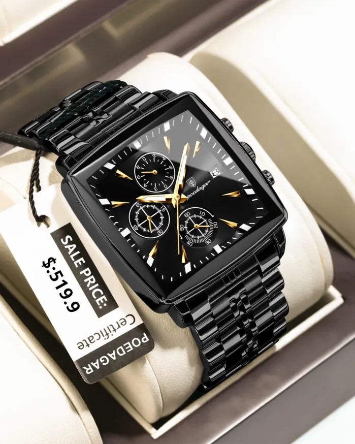 Reloj POEDAGAR de negocios para hombre, Reloj resistente al agua con calendario luminoso, cronógrafo cuadrado para hombre, relojes de cuarzo de acero inoxidable para hombre 2