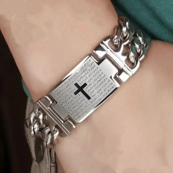 HNSP Pulsera de cadena cubana de acero inoxidable 316L de 24 mm de ancho para hombre, joyería masculina, pulsera envolvente, accesorio punk 1
