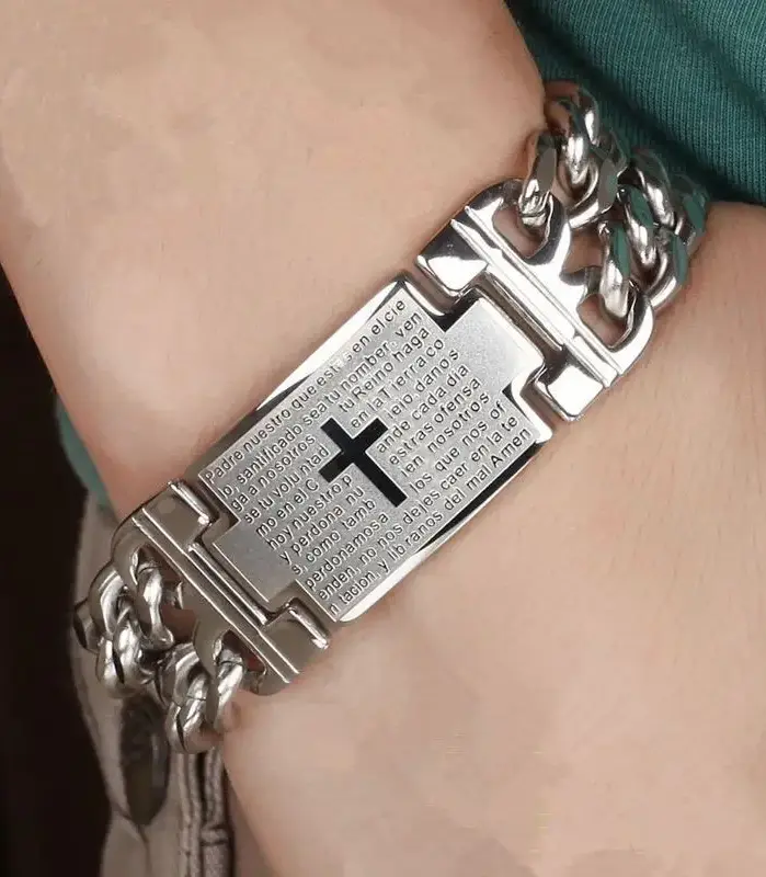 HNSP Pulsera de cadena cubana de acero inoxidable 316L de 24 mm de ancho para hombre, joyería masculina, pulsera envolvente, accesorio punk 1