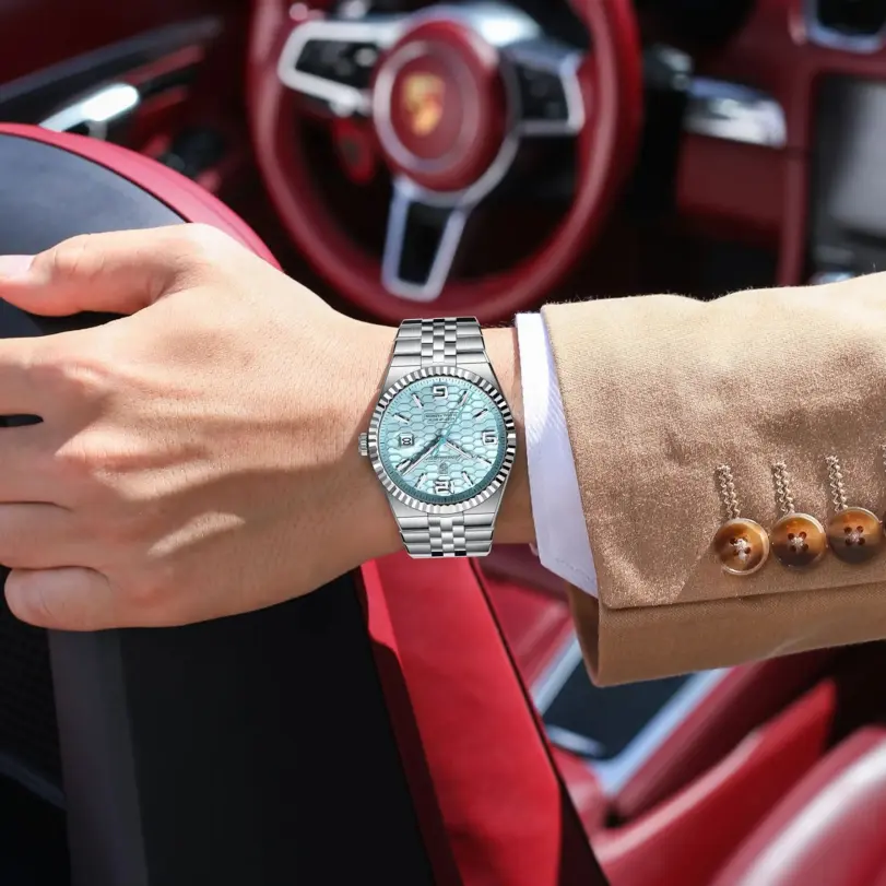 Reloj de pulsera POEDAGAR deportivo para hombre de negocios, Reloj luminoso resistente al agua de acero inoxidable para hombre, relojes de cuarzo de lujo con fecha para hombre, Reloj + caja 6