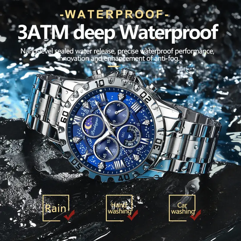 POEDAGAR, reloj militar de lujo para hombre, reloj de pulsera deportivo de cuarzo para hombre, cronógrafo luminoso resistente al agua, relojes de acero inoxidable para hombre 3