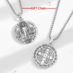 Original Plata de Ley 925 collar con medalla de San Benito Cruz amuleto colgante joyería religiosa regalo para hombre 5
