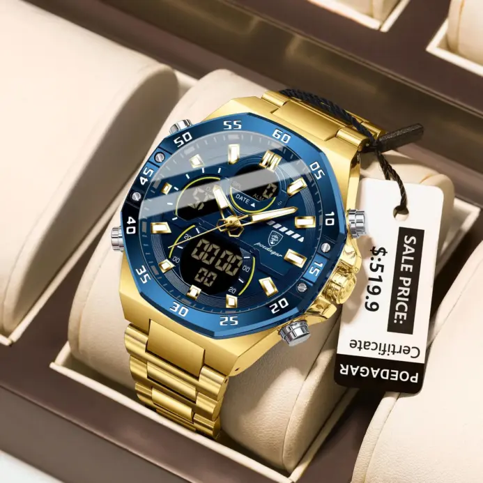 POEDAGAR, reloj Original superior para hombre, reloj de pulsera LED luminoso resistente al agua con fecha semanal para hombre, relojes electrónicos de cuarzo de acero inoxidable para hombre 1