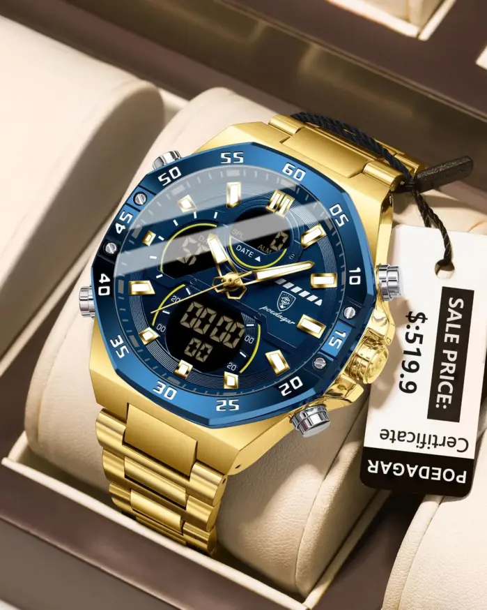 POEDAGAR, reloj Original superior para hombre, reloj de pulsera LED luminoso resistente al agua con fecha semanal para hombre, relojes electrónicos de cuarzo de acero inoxidable para hombre 1