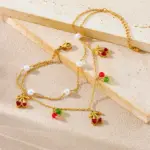 Tobillera de perlas de cereza de doble capa de acero inoxidable 316L para mujer, cadena de color dorado a la moda, joyería estética de playa de verano 5