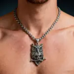 Collar con colgante de calavera de búho de acero inoxidable HNSP 316L para hombre, estilo punk gótico, accesorio de joyería para Halloween, regalo. 4