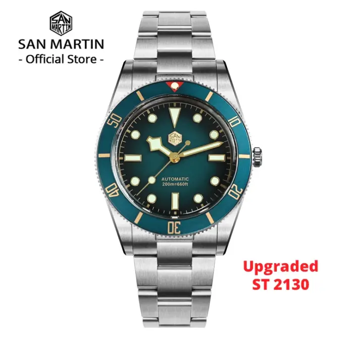 Reloj de Buceo San Martin Nuevo y Mejorado de 37 mm BB54 Vintage para Hombre, ST2130 Automático Mecánico, Zafiro Luminoso, Resistente al Agua 200 m SN0138 1