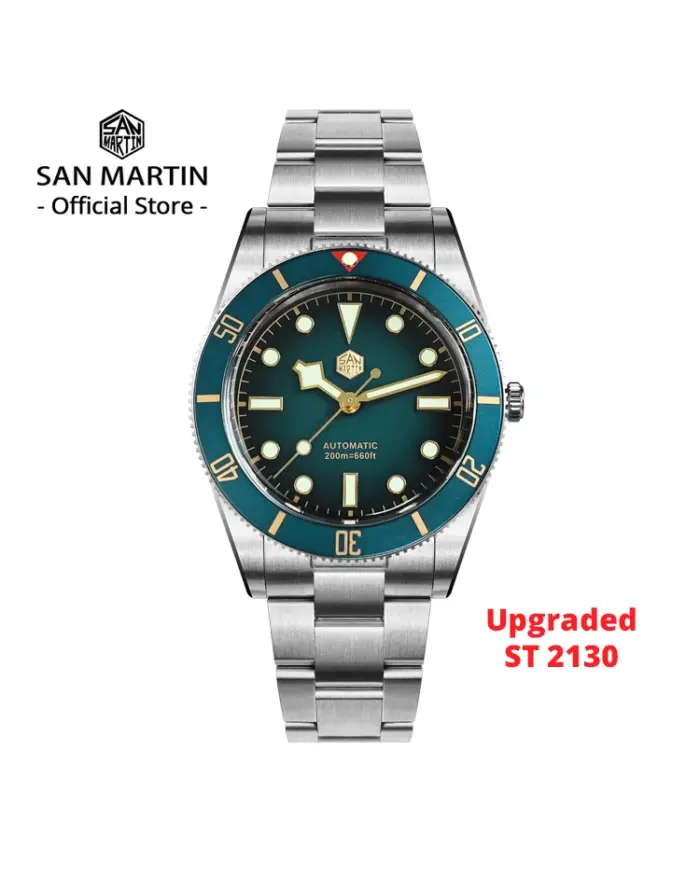 Reloj de Buceo San Martin Nuevo y Mejorado de 37 mm BB54 Vintage para Hombre, ST2130 Automático Mecánico, Zafiro Luminoso, Resistente al Agua 200 m SN0138 1