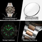 Reloj deportivo de lujo POEDAGAR para hombre, de acero inoxidable, cuarzo, resistente al agua, luminoso, con fecha, cronógrafo, reloj de pulsera para hombre + caja 4