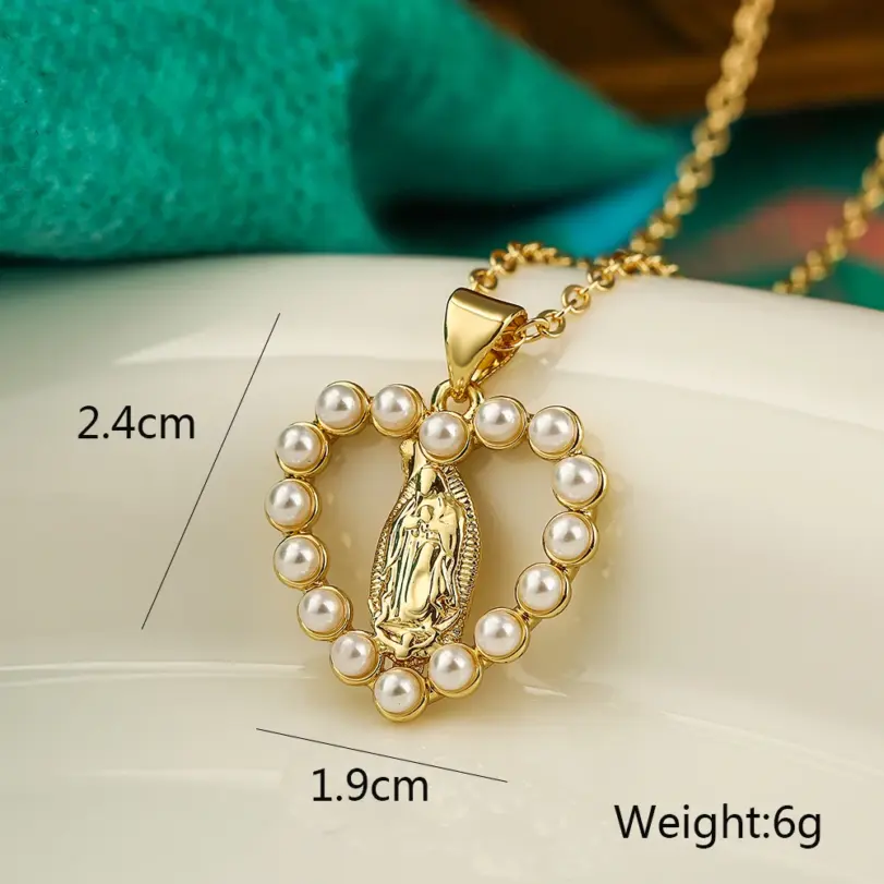NEWBUY joyería religiosa de alta calidad para mujer, collar de cadena de acero inoxidable con incrustaciones de circonita cúbica de cobre, colgante de la Virgen María 6