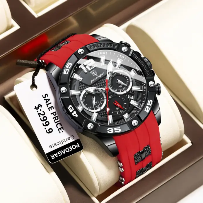 Reloj de pulsera POEDAGAR de lujo para hombre, cronógrafo deportivo, resistente al agua, relojes luminosos con fecha para hombre, Reloj informal de cuarzo de silicona para hombre 1
