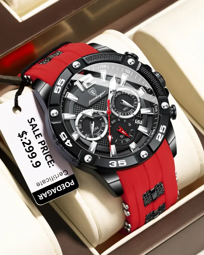 Reloj de pulsera POEDAGAR de lujo para hombre, cronógrafo deportivo, resistente al agua, relojes luminosos con fecha para hombre, Reloj informal de cuarzo de silicona para hombre 1