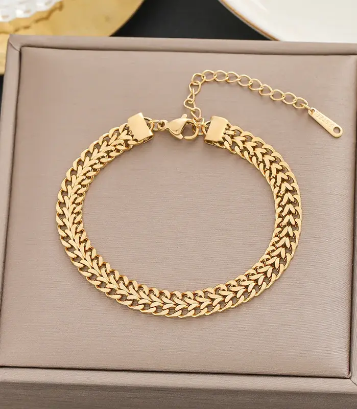 ANENJERY 316L Acero inoxidable doble hechizo Color dorado pulsera de cadena giratoria gruesa mujer Ins joyería de diseño Simple 1