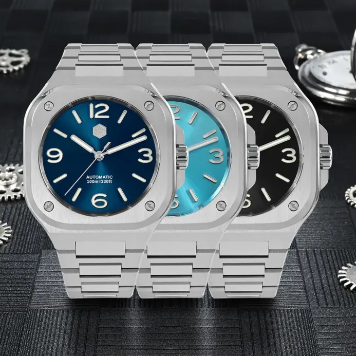 San Martin 40mm reloj deportivo clásico de lujo caja cuadrada distintiva reloj de acero inoxidable para hombres mecánico automático 10 Bar SN0074 2