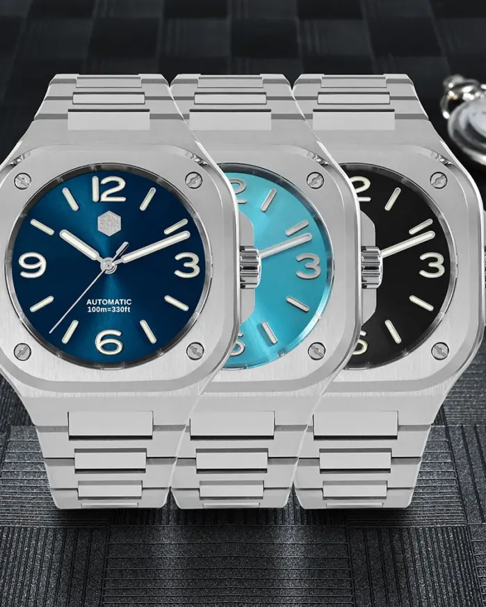 San Martin 40mm reloj deportivo clásico de lujo caja cuadrada distintiva reloj de acero inoxidable para hombres mecánico automático 10 Bar SN0074 2