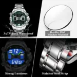 Reloj POEDAGAR LED de lujo para hombre, reloj deportivo con pantalla de doble horario, reloj de pulsera Digital luminoso con fecha semanal para hombre, relojes electrónicos de cuarzo para hombre 4