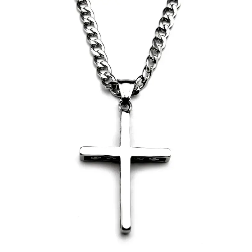 HNSP-collar con colgante de cruz de acero inoxidable 316L para hombre, estilo minimalista, accesorios de joyería, regalo 4