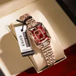 POEDAGAR Reloj elegante de lujo para mujer, Reloj rectangular resistente al agua con fecha para mujer, relojes de cuarzo de acero inoxidable para mujer, Reloj femenino 2