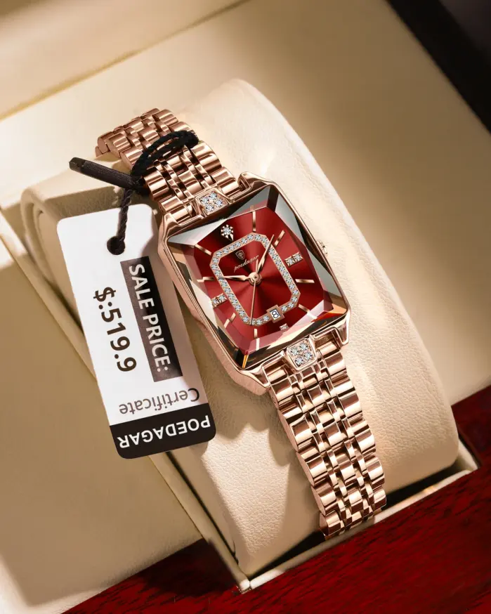 POEDAGAR Reloj elegante de lujo para mujer, Reloj rectangular resistente al agua con fecha para mujer, relojes de cuarzo de acero inoxidable para mujer, Reloj femenino 2