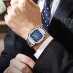 POEDAGAR, reloj cuadrado de lujo para hombre, resistente al agua, luminoso, con fecha, semana, reloj para hombre, relojes de cuarzo informales de acero inoxidable a la moda para hombre 6