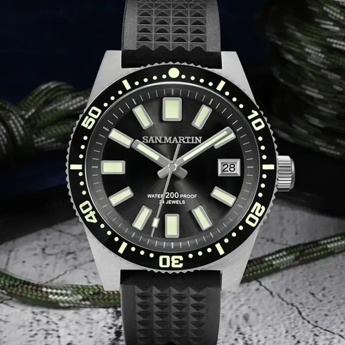 Reloj de buceo San Martin V3 62mas 40mm NH35 reloj mecánico automático para hombres completamente luminoso impermeable 200m correa de goma SN0007 2