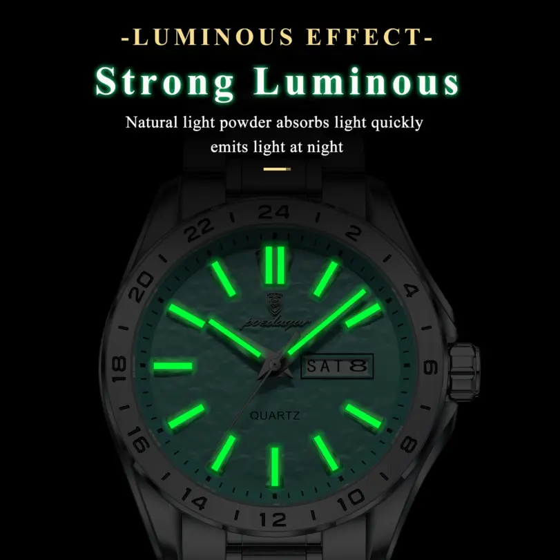 POEDAGAR, reloj de lujo de alta calidad para hombre, reloj de pulsera luminoso resistente al agua para hombre, relojes casuales de cuarzo con fecha y semana para hombre 3