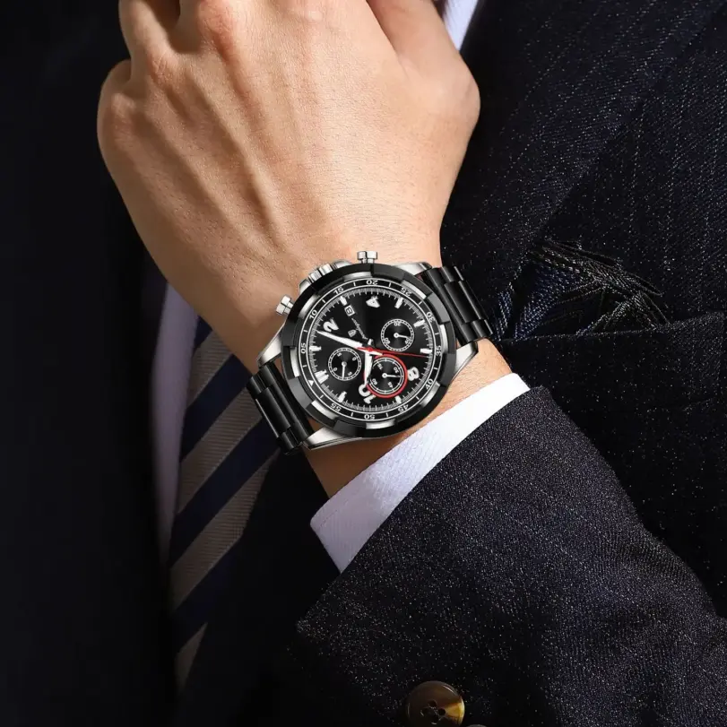 POEDAGAR, reloj Original superior para hombre con fecha, cronógrafo luminoso resistente al agua, reloj para hombre, relojes militares de cuarzo de acero inoxidable para hombre 4