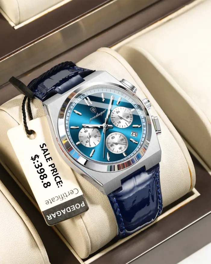 Reloj POEDAGAR de lujo para hombre, Reloj deportivo de cuero militar para hombre, cronógrafo luminoso resistente al agua con fecha, relojes de cuarzo para hombre 2