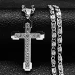 HNSP 316L collar de cadena cruzada de acero inoxidable colgante para hombres accesorios de joyería de circón de lujo masculino 1