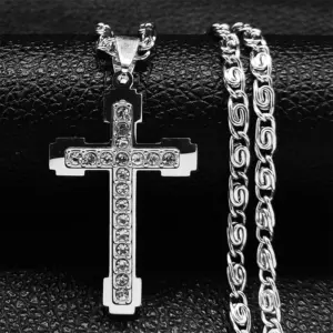 HNSP 316L collar de cadena cruzada de acero inoxidable colgante para hombres accesorios de joyería de circón de lujo masculino 1