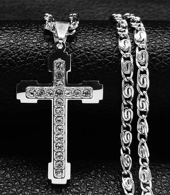 HNSP 316L collar de cadena cruzada de acero inoxidable colgante para hombres accesorios de joyería de circón de lujo masculino 1