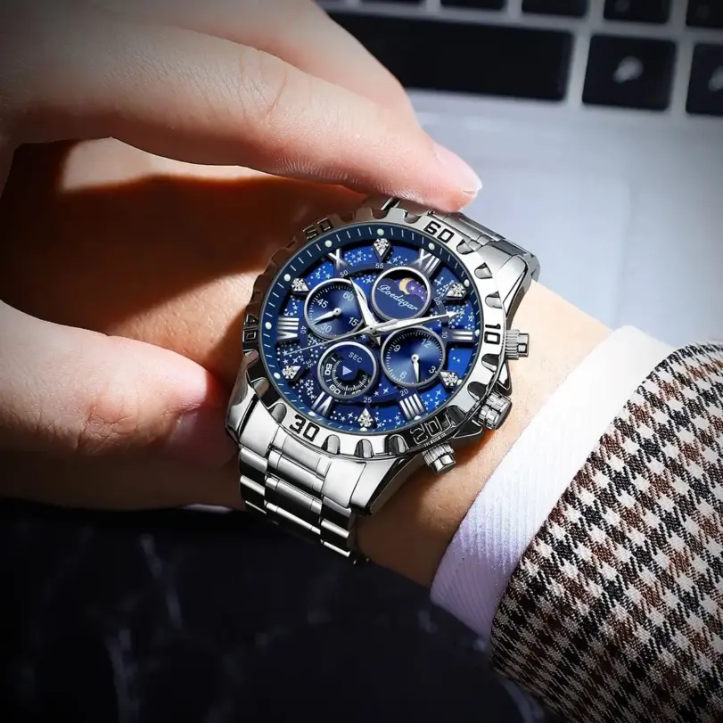 POEDAGAR, reloj militar de lujo para hombre, reloj de pulsera deportivo de cuarzo para hombre, cronógrafo luminoso resistente al agua, relojes de acero inoxidable para hombre 5