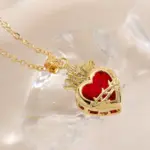 collares con colgante de corazón de cristal rojo con cadena de Color dorado a la moda para mujer, joyería ostentosa 3 collares con colgante de corazón de cristal rojo con cadena de Color dorado a la moda para mujer, joyería ostentosa 3