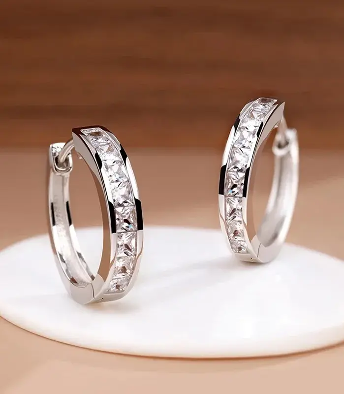 Nuevos pendientes de circón brillantes de Plata de Ley 925, pendientes redondos circulares para mujer, joyería elegante de moda, regalos de fiesta de cumpleaños 1