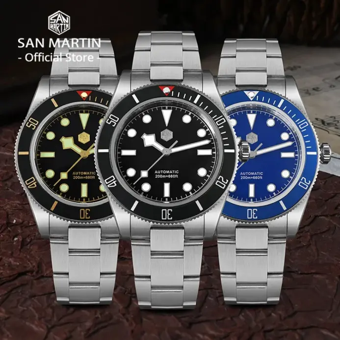 San Martin mejorado BB58 40mm Retro lujo hombres Reloj de buceo NH35 zafiro mecánico automático 200m impermeable Reloj SN0008D 2