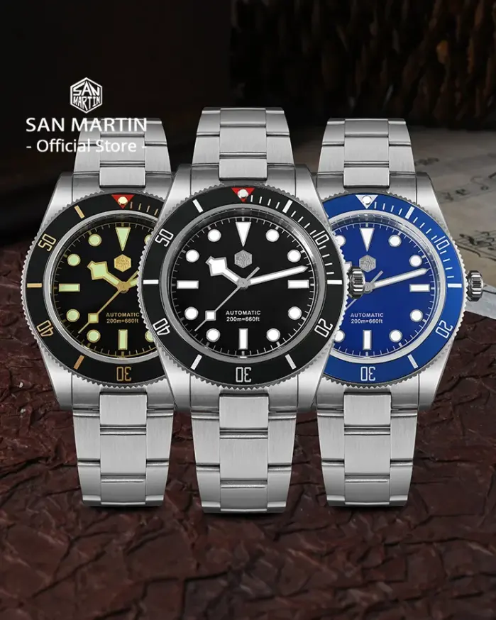 San Martin mejorado BB58 40mm Retro lujo hombres Reloj de buceo NH35 zafiro mecánico automático 200m impermeable Reloj SN0008D 2