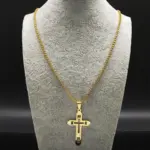 HNSP-collar con cruz hueca de acero inoxidable, colgante de cadena para hombres y mujeres, accesorios de joyería religiosa 5