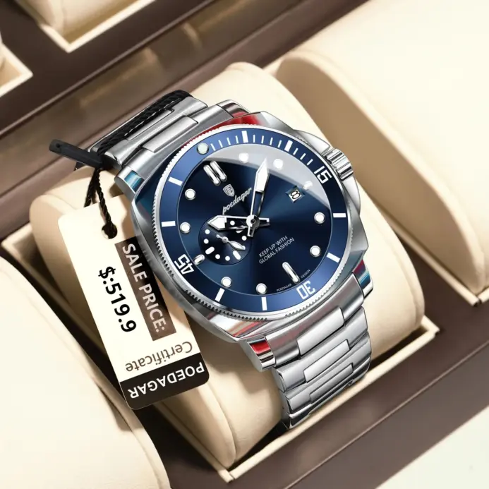 Reloj de pulsera POEDAGAR deportivo de lujo para hombre, Reloj luminoso resistente al agua con fecha para hombre, relojes de cuarzo de acero inoxidable para negocios para hombre 2