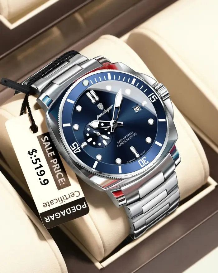 Reloj de pulsera POEDAGAR deportivo de lujo para hombre, Reloj luminoso resistente al agua con fecha para hombre, relojes de cuarzo de acero inoxidable para negocios para hombre 2
